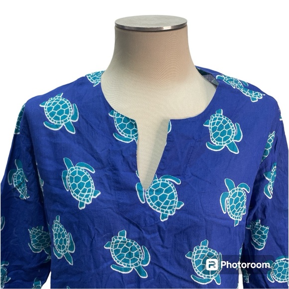 KikiSol Teal and Blue Turtle Print Tunic Beach Pool Cover Up Women's Size M - Picture 2 of 7